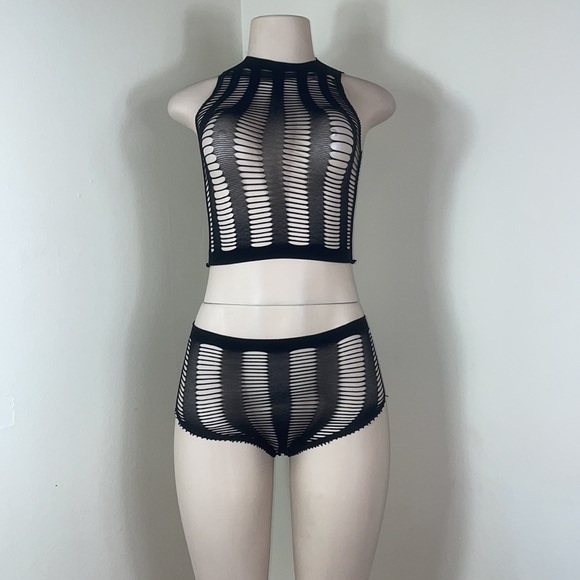 Sexy Black Stretchy Mesh Fishnet Cutout High Waist - Picture 2 of 12